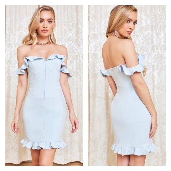 Lavish Alice Corset Ruffle Mini Dress In Baby Blue Size 6 - Picture 1 of 15